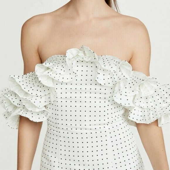 NWT MESTIZA NEW YORK LULU OFF-THE-SHOULDER POLKA-DOTS MINI DRESS SIZE 12 Z523-23 - Picture 5 of 10